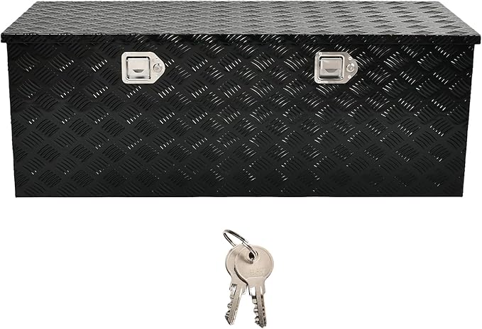 48''Inch Aluminum Truck Tool Box Truck Bed Toolbox Truck Trailer Chest Box Trailer Underbody Storage Organizer Waterproof Square Storage Organizer w/Lock & Keys Black(â48" x19.5''x17.5'')