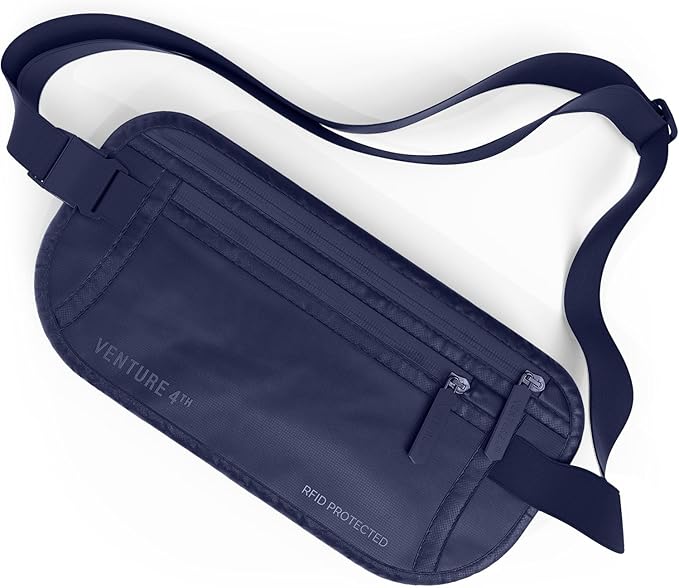 VENTURE 4TH Money Belt for Travel â Hidden Under-Clothes RFID Blocking Passport Holder & Slim Travel Wallet Pouch for Men & Women to Protect Cash, Cards & Documents (Sleek Navy Blue)