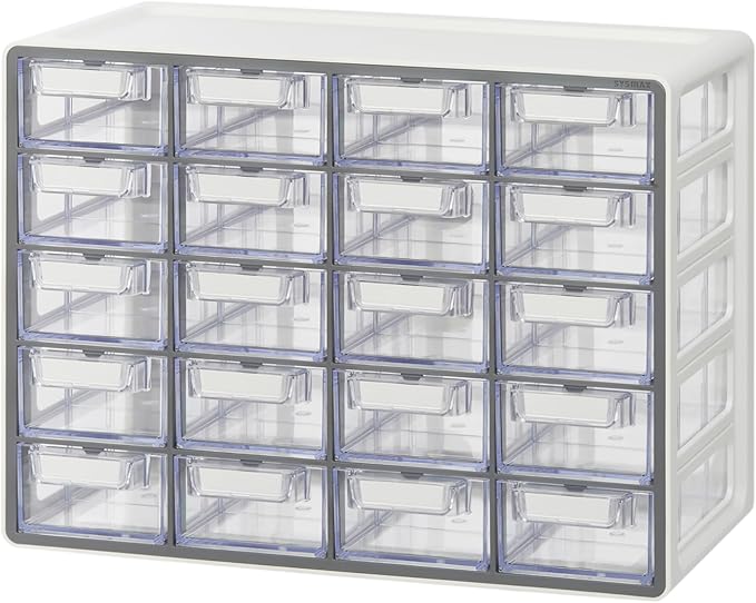 Blue Ginkgo Small 20-Drawer Cabinet â Stackable Clear Organizer for Hardware, Beads, Plastic Bricks, Office, and Craft Storage (Made in Korea, Gray)