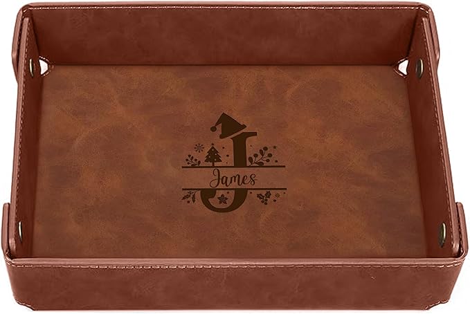 Engraved Christmas Light Coffee Leather Valet Tray â Personalized Rectangle Catchall Organizer for Wallet, Keys & Jewelry â Gift for Men, Dad, Couples â Dresser Top or Coffee Table Decor