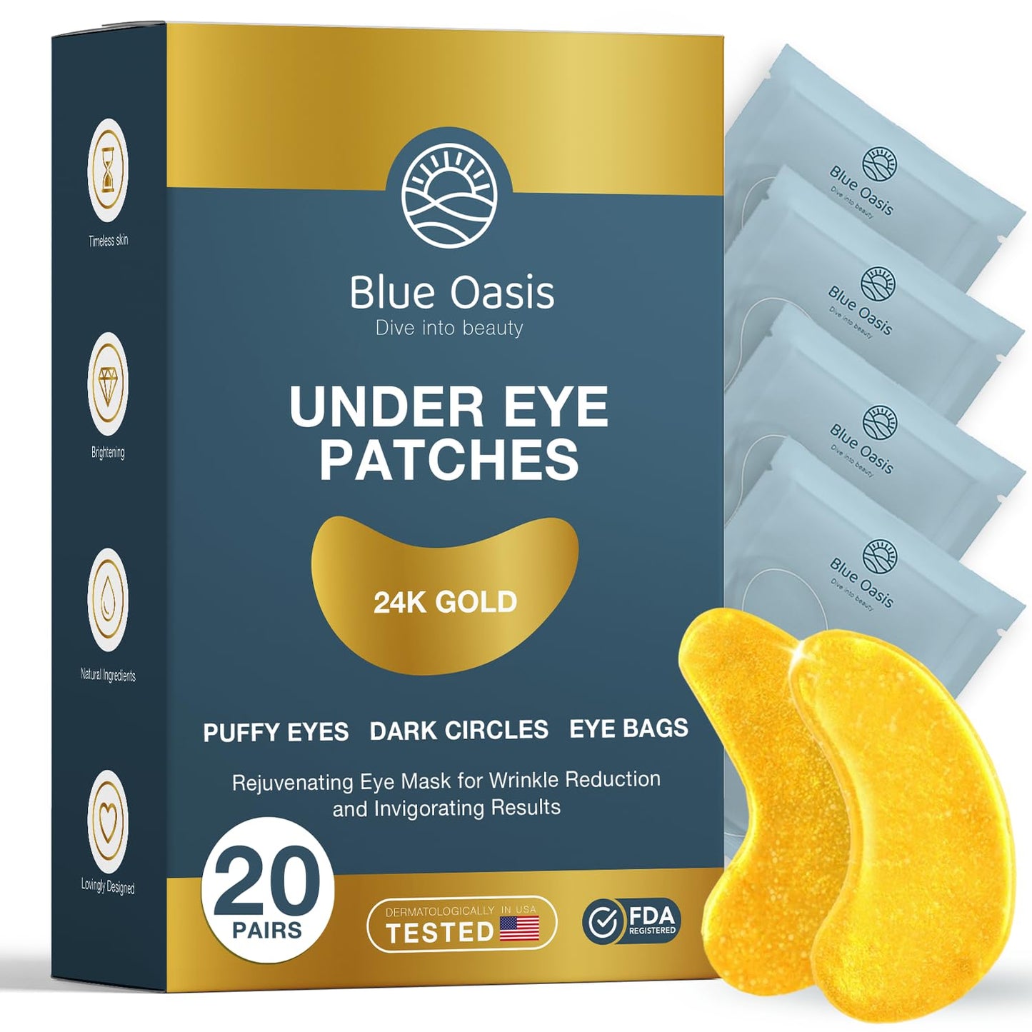 Under Eye Patches for Puffy Eyes and Dark Circles â 24k Gold Under Eye Mask Patches for Puffiness, Beauty & Personal Care Products â Under Eye Masks 20 Pairs Gold Under Eye Patches for Puffy Eyes