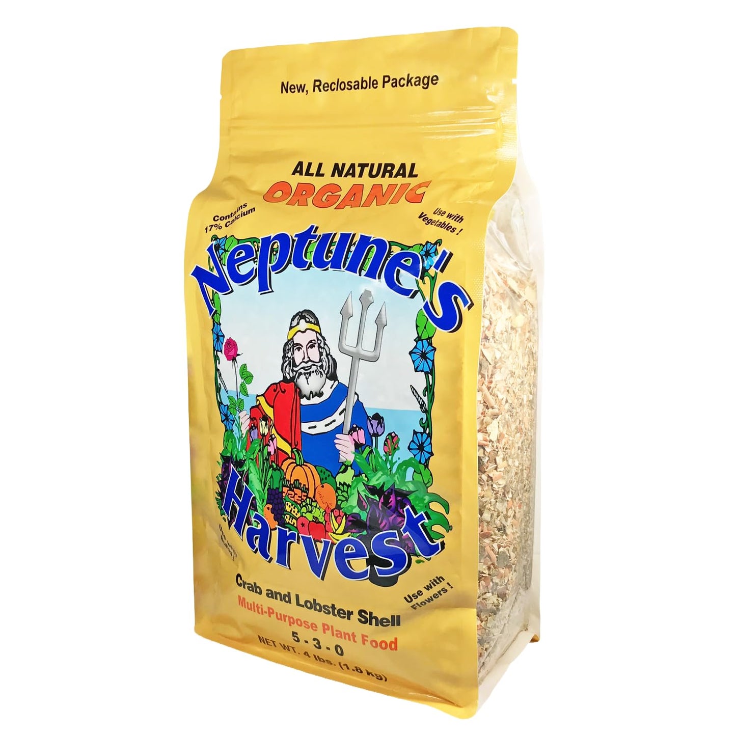Neptuneâs Harvest Organic Crab & Lobster Shell Multi-Purpose Plant Food (5-3-0) - 4 LB Resealable Bag - Rich in Nutrients Soil Fertilizer - Plant Food for Lawns, Gardens, and Vegetables