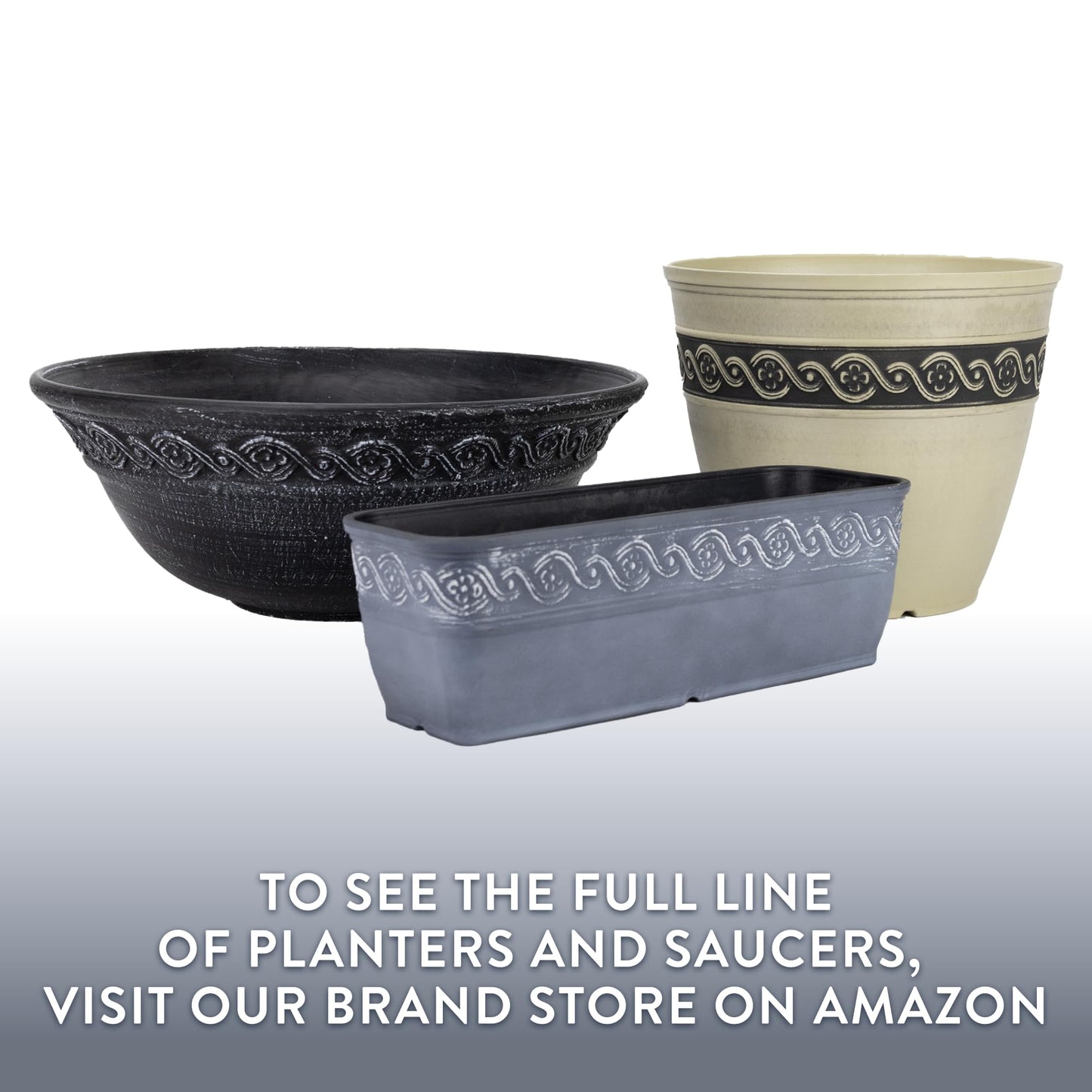 Classic Home and Garden Corinthian Rectangular Planter Box w/Drain Plug - Small Succulent Pots - Shallow Trough Planter for Indoor/Outdoor (10” Storm Gray, Pack of 1)