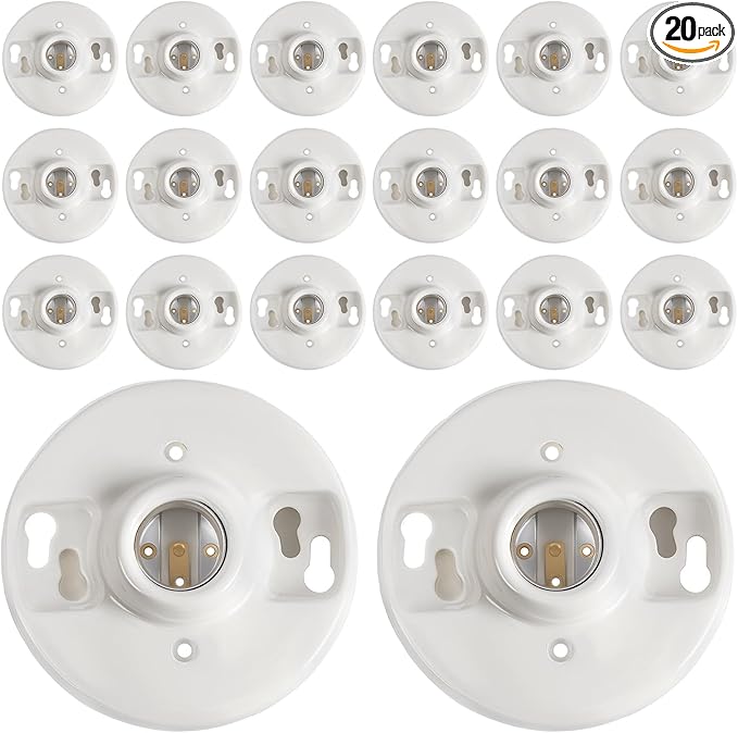 20 Pcs Medium Base E26 Lamp Holder Ceiling Light Sockets White Bulb Socket Incandescent Fluorescent CFL Lamp Holder 660w 250v (Porcelain)
