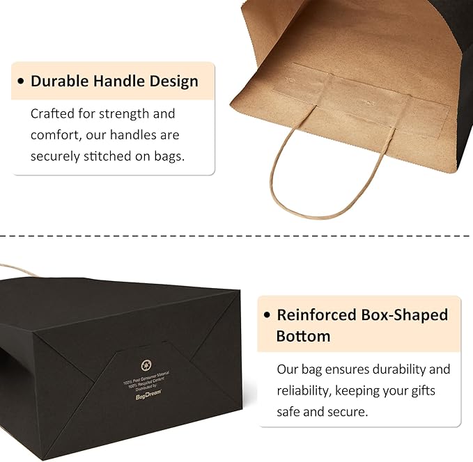 BagDream Gift Bags 100Pcs 5.25x3x8 Small Kraft Paper Gift Bags with Handles Bulk, Black Paper Sacks for Small Business, Retail, Merchandise, Grocery, Wedding Birthday Party favor
