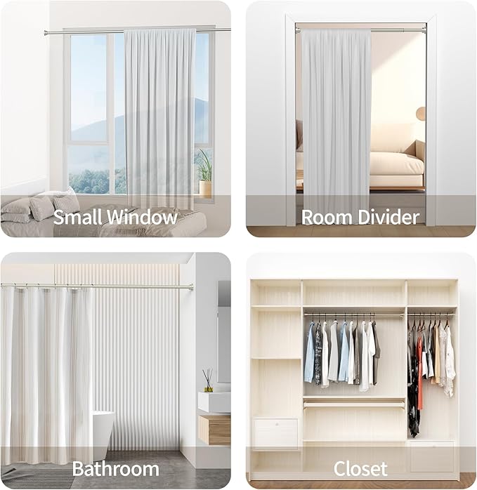 Mcrbeay Shower Curtain Rod, 1" Diameter Heavy Duty Tension Shower Rod, Non Slip Adjustable 28-74 inch No Drill Shower Curtain Rods Spring Tension For Bathroom, Shower Stall, No Rust, Brushed Nickel