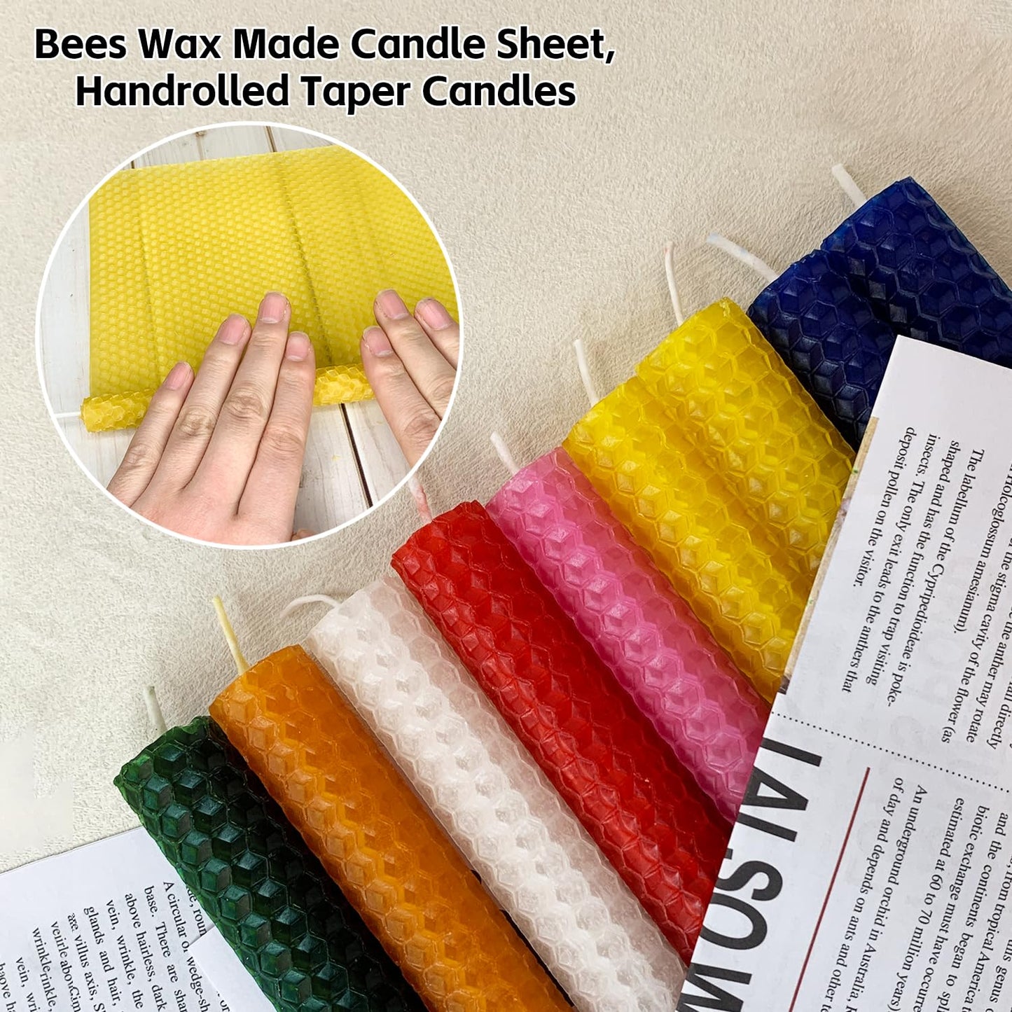 Lacaser Beeswax Taper Candles 8 Pack, 9ā Long Candles for Candletsicks, Dripless & Unscented, 4 Hours Burn Time, Yellow
