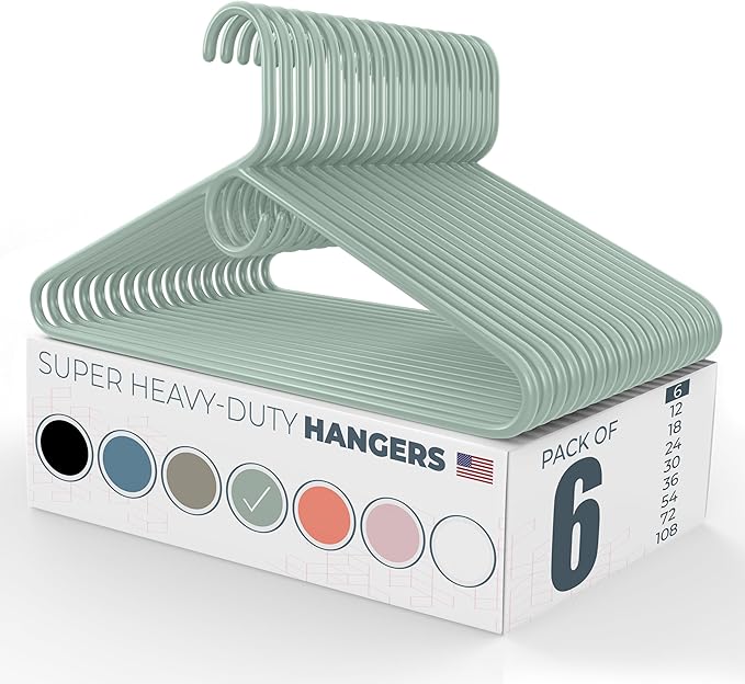Neaties Super Heavy Duty Clothes Hangers 6 Pack â Made in The USA - 10lb Capacity, Thick Plastic Hangers for Pants, Coats, Jackets, Jeans and Adult Clothing â Mint