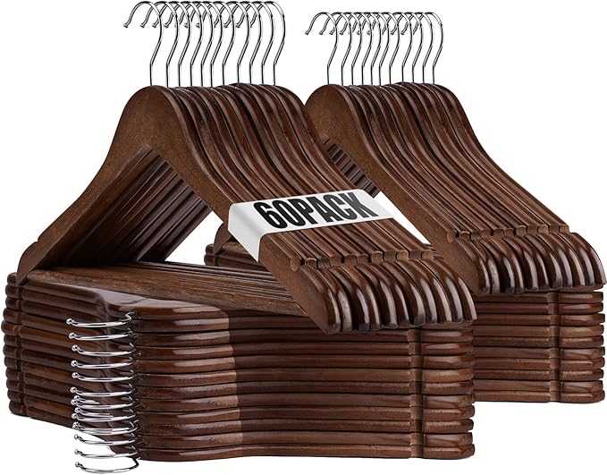 Wooden Hangers - 60 Pack - Clothes Hanger for Daily Used,Heavy Duty Wood Hangers with Precisely Cut Notches,Coat Hanger for Closet, Clothes Hangers for Shirt Suit Dresï¼Waluntï¼