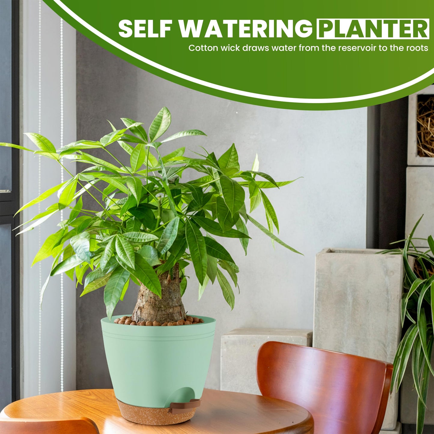 Utopia Home Self Watering Pots for Indoor Plants, Planters for Indoor Plants, Multi-Size Flowerpot, Set of 5 Plant Pots with Drainage & Reservoir, 6.8"/6.4""/5.9""/5.5""/4.9"" (Olive Green)"