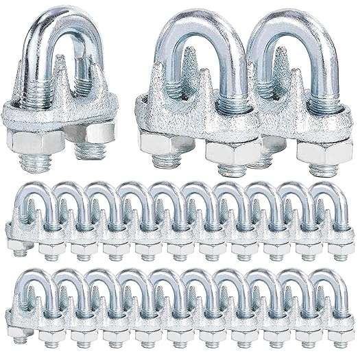 30PCS 3/8" M10 Zinc-Plated Wire Rope Clamps â Heavy Duty U-Bolt Cable Clips (Silver)