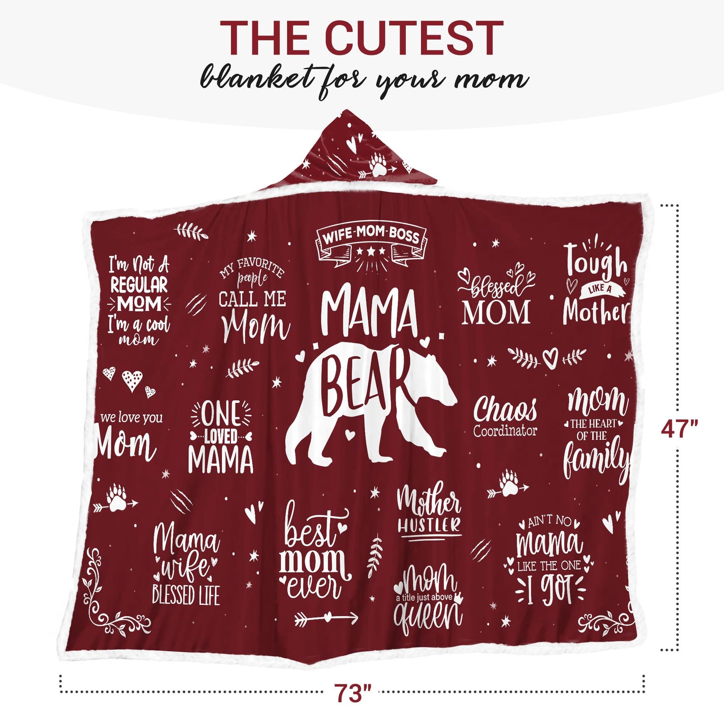 Mama Bear Wearable Hooded Blanket for Mom - Mom Gifts from Daughter Son - Christmas Birthday Gifts for Wife from Husband