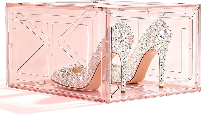 Pink Magnetic Closure Multi-Purpose Storage Box Thickened Rigid Stackable Shoe Box for Sneakers & Heels Dimensions: 13.5â x 10.5â x 7.5" Wardrobe Organization for Perfume & Valuables â 1-Piece Set