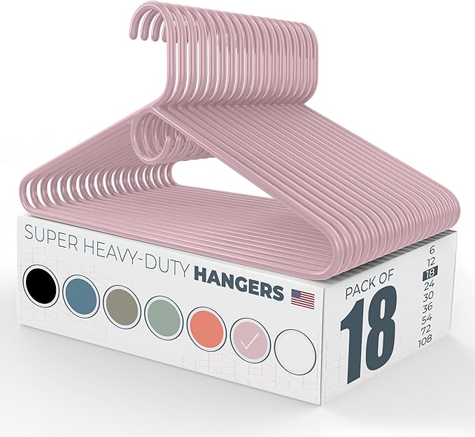 Neaties Super Heavy Duty Clothes Hangers 18 Pack â Made in The USA - 10lb Capacity, Thick Plastic Hangers for Pants, Coats, Jackets, Jeans and Adult Clothing â Pink