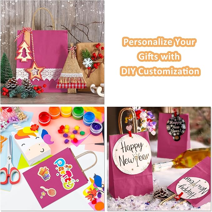 BagDream Hot Pink Gift Bags 8x4.25x10.5 100Pcs Kraft Paper Gift Bags with Handles Medium Bulk, for Shopping Party Favor, Retail Merchandise Grocery Paper Sacks