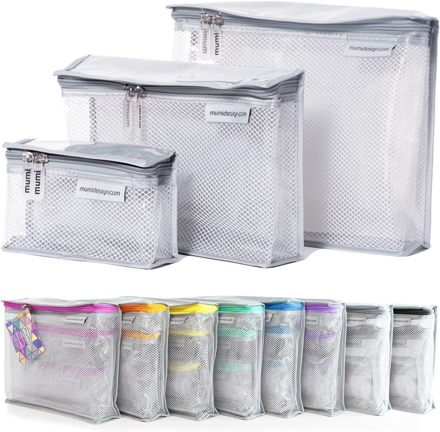 MUMI Travel Toiletry Bag Set of 3 â Clear TSA Approved Toiletry Bags for Women â Reusable Water-Resistant Makeup Organizer Pouches for Skincare, Cosmetics, Travel Accessories, Airport Packing - Gray