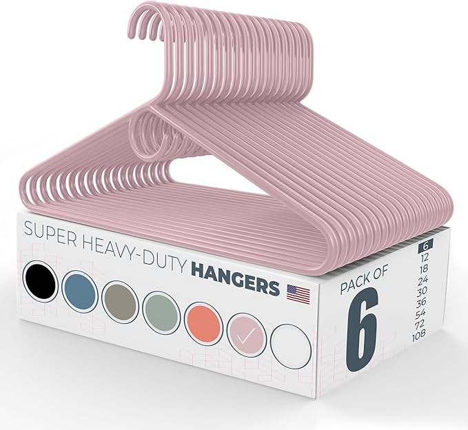 Neaties Super Heavy Duty Clothes Hangers 6 Pack â Made in The USA - 10lb Capacity, Thick Plastic Hangers for Pants, Coats, Jackets, Jeans and Adult Clothing â Pink