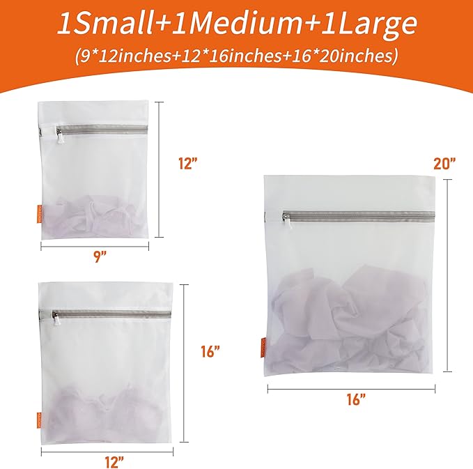 Polecasa Mesh Laundry Bags 3 Pack (Large, Medium, Small) - Durable Zipper Wash Bags for Delicates, Lingerie, Bras, Underwear, Baby Clothes - Protect Garments in Washing Machine