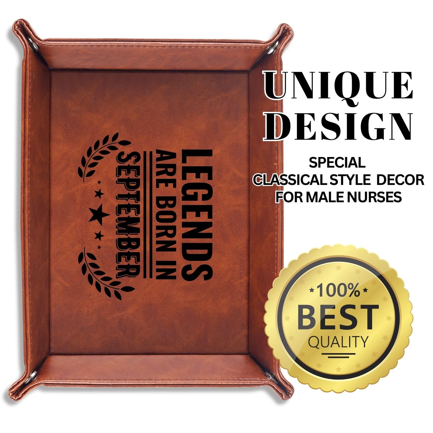 INNObeta Birthday Gifts for Men, Happy Birthday Valet Tray for Him, Male, Boyfriend, Son, Husband, Dad, Desktop Organizer PU Leather Tray - Legends are Born in September