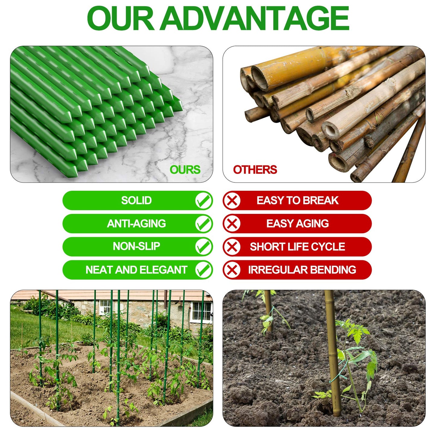 WAENLIR Garden Stakes 57 inch 4.8ft Sturdy Tomato Stakes, Plant Stakes for Outdoor Plants, Metal Plant Support Sticks for Gardening, Pack of 30