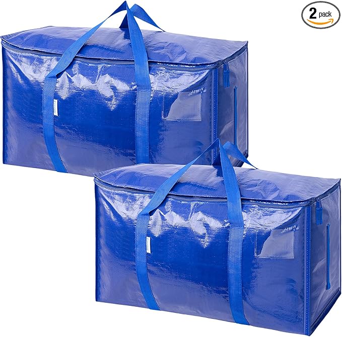 TICONN 2 Pack Extra Large Moving Bags with Zippers & Carrying Handles, Heavy-Duty Storage Tote Moving Boxes for Space Saving (2 PK, 30 Gallon)