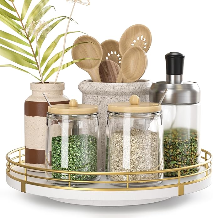 9" Wooden Lazy Susan Turntable for Cabinet â Rotating Spice Rack Organizer, Small Kitchen Countertop Tray for Dining Table & Pantry Storage