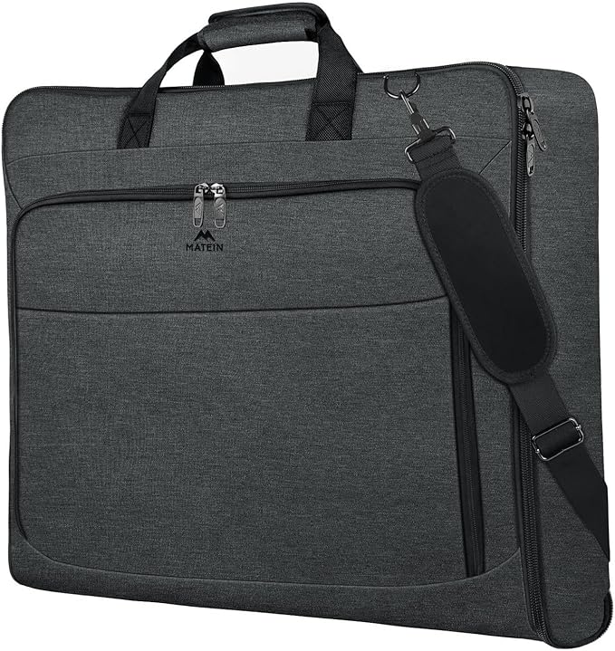 MATEIN Garment Bags for Hanging Clothes, Large Travel Suit Bag with Shoulder Strap for Business Trips, Foldable Luggage for Men Women, Wrinkle-Free Clothing Suitcase for Traveling, Dark Grey