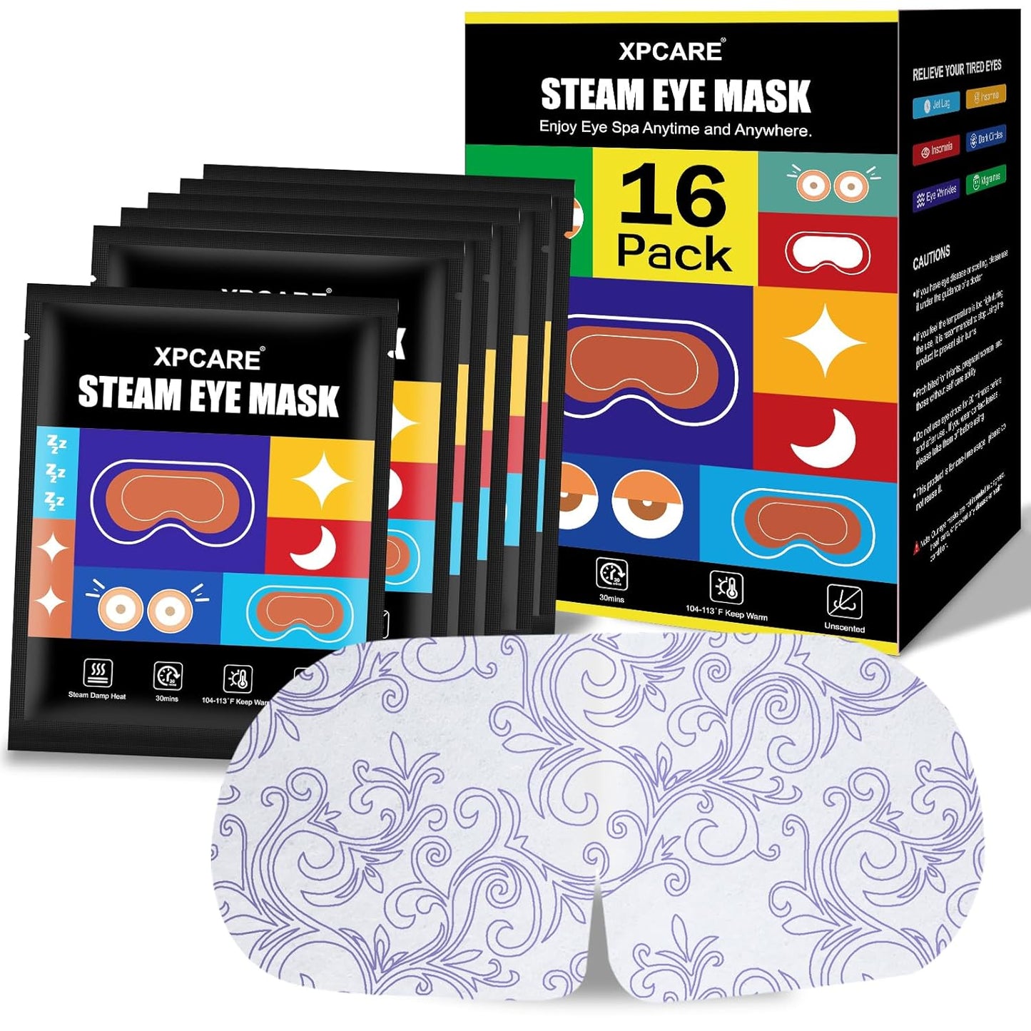 XPCARE 16 Pack Steam Eye Masks for Dry Eyes, Heated Eye Mask Warm Compress for Eyes,Disposable Heated Eye Mask for Dark Circles, Puffy Eyes, Relief Stress Eye Fatigueï¼Unscentedï¼