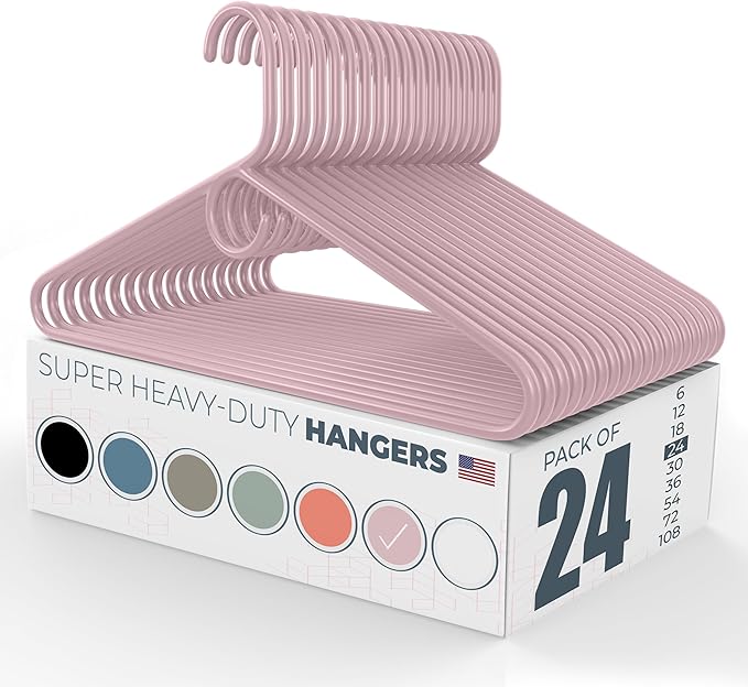 Neaties Super Heavy Duty Clothes Hangers 20 Pack (24 Count) â Made in The USA - 10lb Capacity, Thick Plastic Hangers for Pants, Coats, Jackets, Jeans and Adult Clothing â Pink