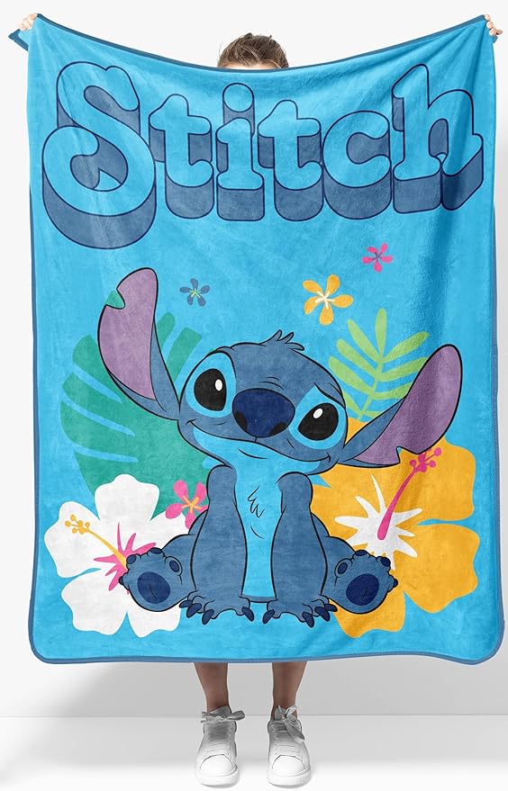 Jay Franco Kids Plush Throw Blanket â Soft & Cozy Fleece Throw for Bedroom & Couch Décor, Official Licensed Product, Blue - Stitch, 40x50 - Travel Blanket