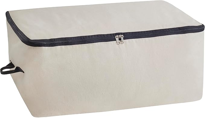 Canvas Under Bed Storage Bags - Canvas Storage Bags with Zipper for Comforters, Blankets & Pillows - Extra Large Bags for Bed Linen Storage - Breathable, Sturdy, Double Stitched with Handles (1 Bag)