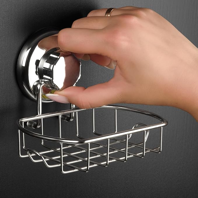 HASKO 2-Pack Suction Cup Soap Holder ā Bar Soap Dish for Shower with Hooks for Bathroom ā Optional Mounting with Adhesive Tape ā Includes 2 Soap Savers ā Polished Stainless Steel SS304