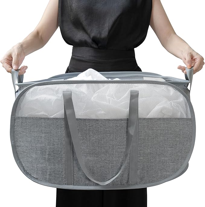 pop-up laundry basketï¼with Durable Handles collapsible Mesh laundry Hamper,Easy to Open and Fold,Premium Cationic Fabric⦠(Cationic Gray)â¦â¦
