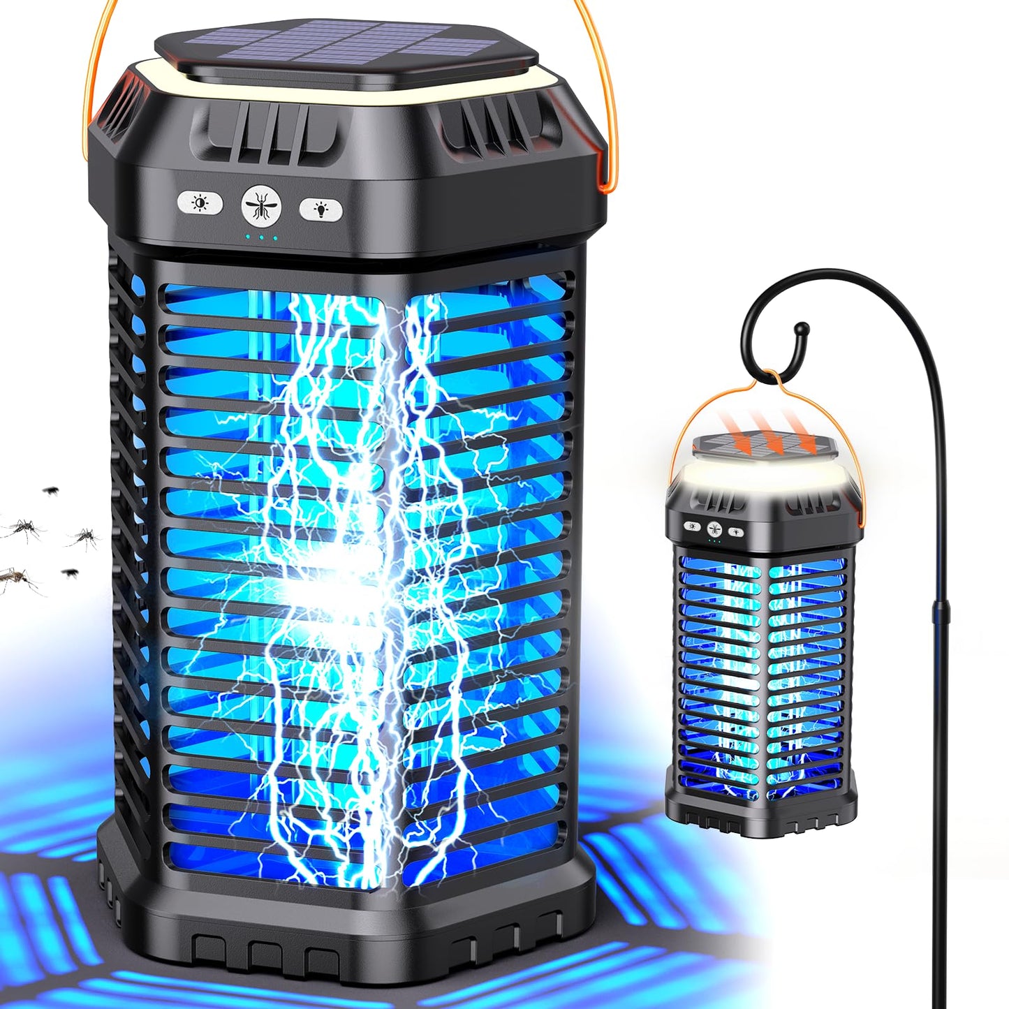 GTERT Solar Bug Zapper Outdoor â Ultra-Strong Fly & Mosquito Zapper, Solar-Powered Rechargeable Bug Zapper, Portable Cordless Insect Zapper, Foldable Adjustable Outdoor Light, IP66 Waterproof (Black)