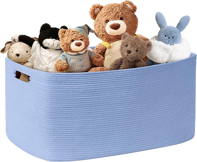 72L Large Baby Girls Laundry Basket for Nursery Storage,Cute Woven cotton Rope Baskets for Kids Toyï¼Gifts, Boho Square Wicker Blanket hamper for Living Room,Bedroom Dirty Clothes,Blue Purple