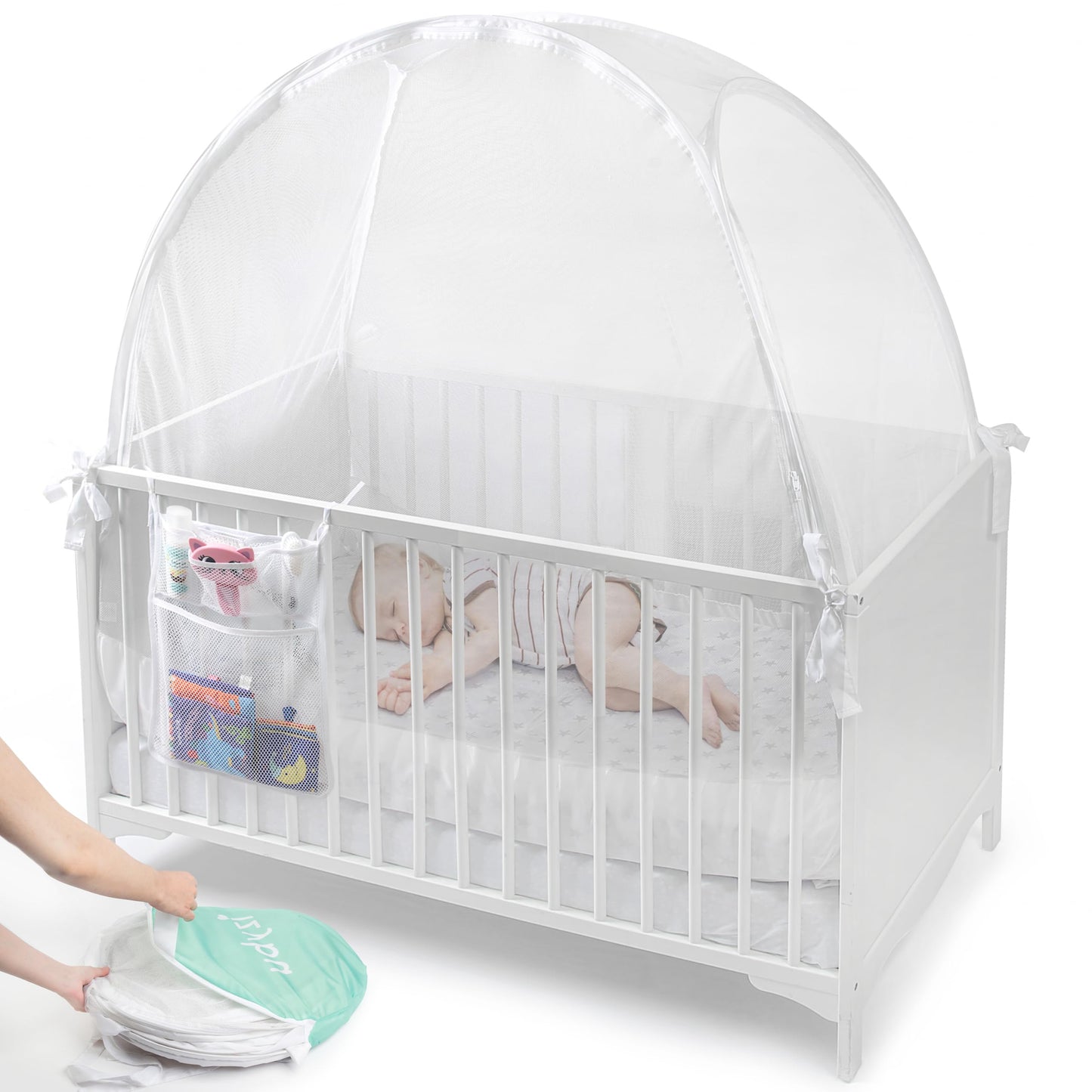 Baby Crib Tent to Keep Baby from Climbing Out â Breathable Cotton Mesh â Locking Zippers â Pop-Up Crib Canopy Net â Safe Anti-Climb Crib Cover â Izybu Crib Tent â Fits Standard 52â Cribs