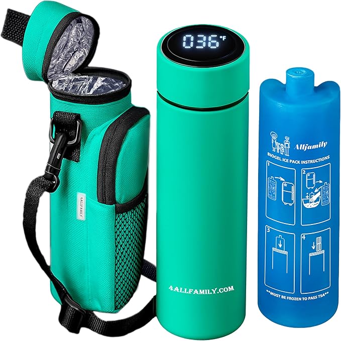 4ALLFAMILY Nomad Medium Pro Insulin Cooler Travel Case â TSA Approved Medicine Cooler with Biogel Ice Pack & Temp Display â Portable Diabetic Cold Case with Insulated Medicine Bag - Pro Turquoise