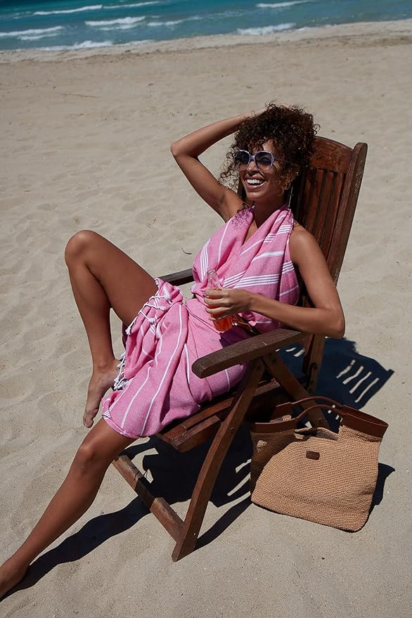 BAY LAUREL Turkish Beach Towel with Travel Bag 39 x 71 Quick Dry Sand Free Lightweight Large Oversized Towels Light