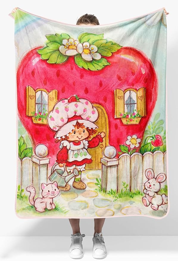 Jay Franco Kids Plush Throw Blanket â Soft & Comfy Throw for Couch or Bed â Cozy Home Décor for Living Room & Bedroom, Multi - Strawberry Shortcake, 40x50 - Travel Blanket