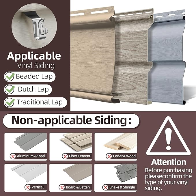 Amuille 12 Pack Vinyl Siding Hooks for Lights, No Hole Heavy Duty Siding Clips for Hanging Wreaths, String Lights, Porch Sign, Christmas Decor and Plant Hooks