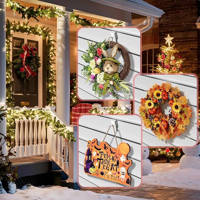Booda Brand Vinyl Siding Hooks for Hanging (6 Pack), No Nails Needed Siding Hooks Vinyl Siding Clips, Heavy-Duty Stainless Steel Siding Hangers for Hanging Wreaths, String Lights, White