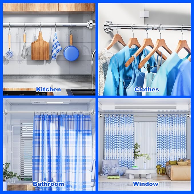 Ausemku Shower Curtain Rod - 32-43 Inch Rustproof Tension Rod, Non-Slip Spring Design, No Drilling Adjustable Curtain Rod for Bathroom, Kitchen, and Closet(Silver)