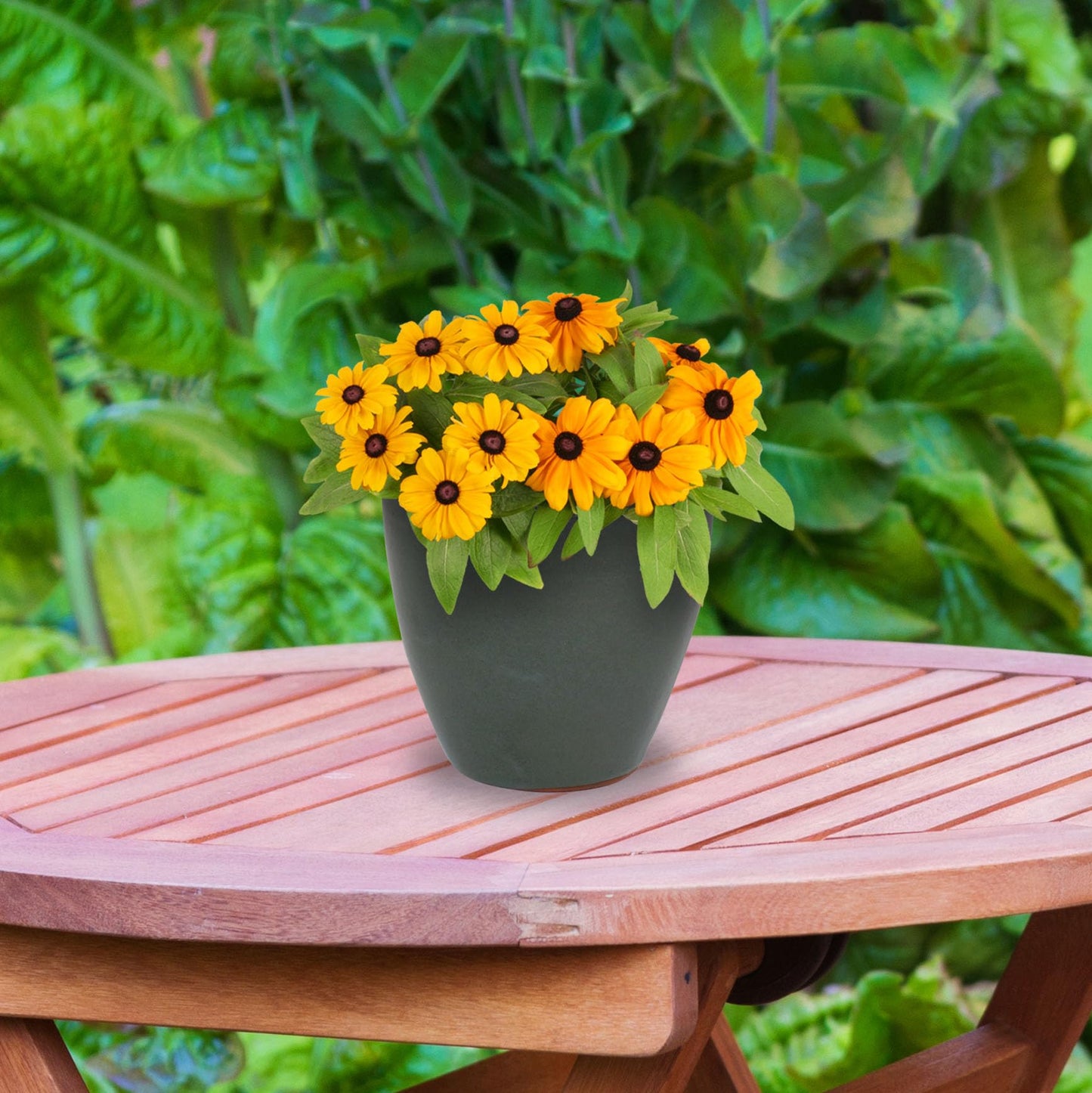Sunnydaze Resort Round Ceramic Planter - Set of 2 Indoor or Outdoor Plant Pots with Drainage Hole - 8" - Gray Glaze"