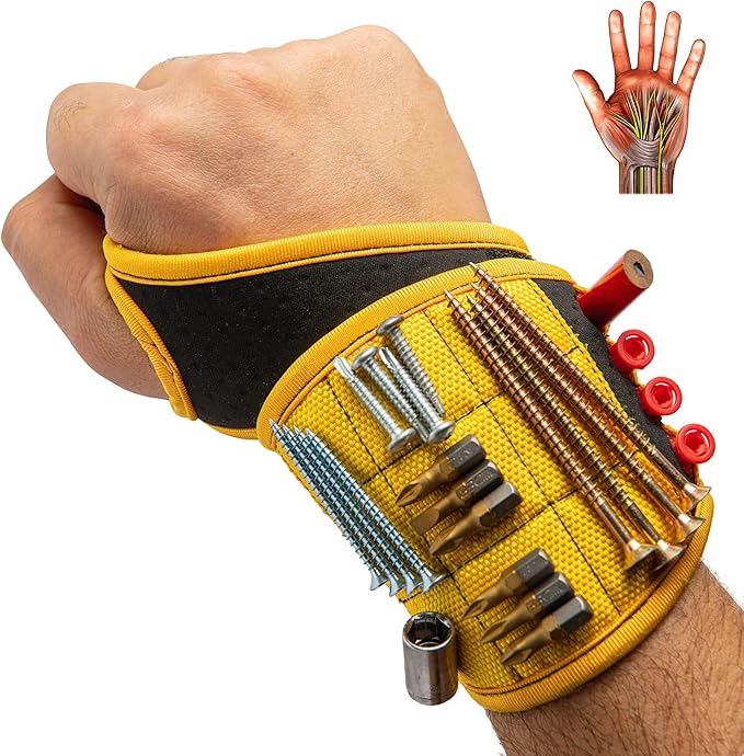 BINYATOOLS Magnetic Wristband for Tools Magnet Screw Holder Wrist Support Keeps Screws Nails, Drill Bits Handy Unique Tool Gadgets Menâs Gadgets Dad Gadgets Perfect Christmas Gifts Stocking Stuffers