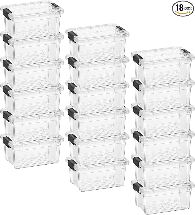 Superio Storage Bins with Lids- Clear Boxes for Organizing, Stackable Plastic Containers- BPA Free, Non-Toxic, Odor Free, Organizer for Home, Office, Dorm, 1.85 Qt, 18 Pack