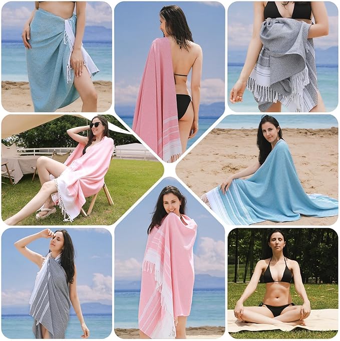 Genovega Oversized Cotton Turkish Beach Bath Towel Set 74"x38" Extra Large Sand Free Quick Dry Swim Camping Pool Clearance Towels Travel Blanket Adult Essentials Stripe Purples