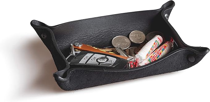 Main Street Forge Leather Valet Tray for Men â Rustic EDC Organizer for Keys, Phone & Wallet â Made in USA â Midnight Black