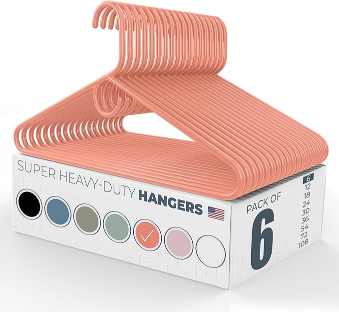 Neaties Super Heavy Duty Clothes Hangers 6 Pack â Made in The USA - 10lb Capacity, Thick Plastic Hangers for Pants, Coats, Jackets, Jeans and Adult Clothing â Peach