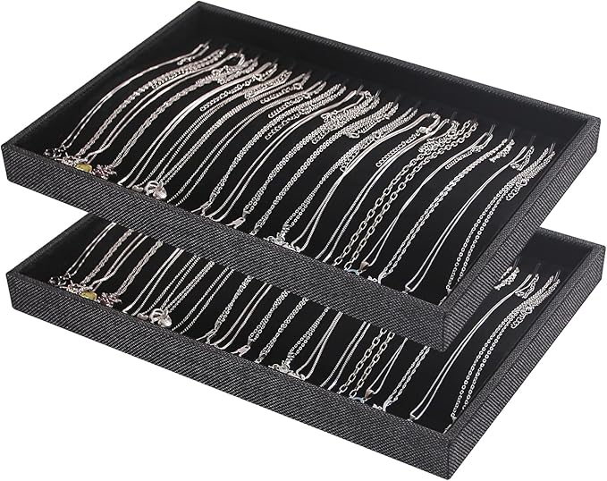 Julysky 2 Pcs/set Stackable Jewelry Organizer Traysï¼Necklace Tray+Necklace Tray, Jewelry Displays for Selling,Black