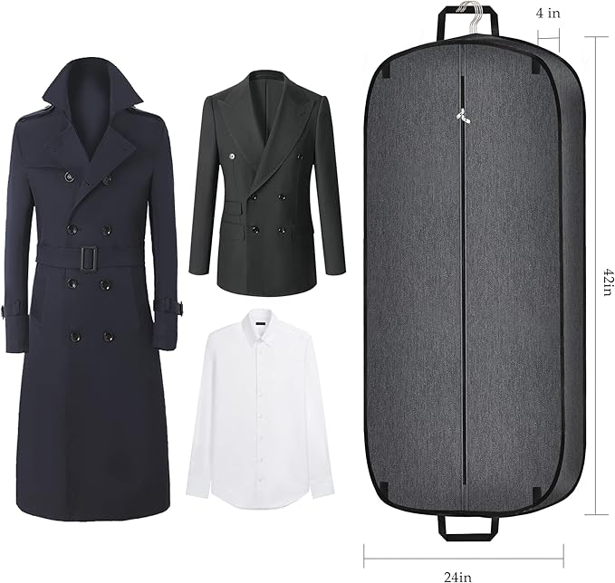 Limoomil Heavy Duty Waterproof Garment Bag for Travel, Tear Resistance Suit Bag for Men Travel for Suits, Tuxedos, Coats, Uniform. 42 inch, Darkgrey, 2 Pack.…